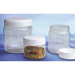 Neolab® Barattolo forma rotonda in PET trasparente con tappo a vite bianco in pp dim. mm  66x 82,50 ml 250 cf.10 pz. 